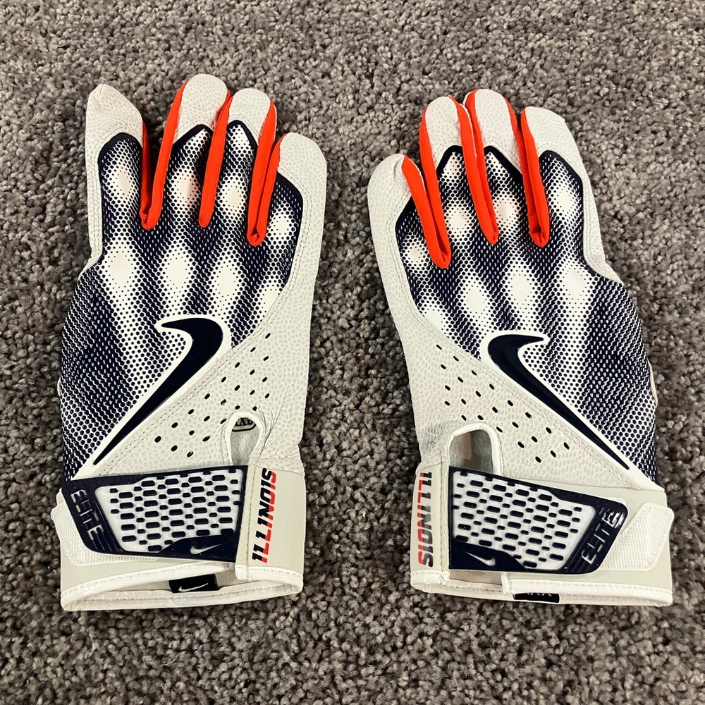 Nike x Illinois Fighting Illini White Alpha Elite Baseball Batting Gloves XXL